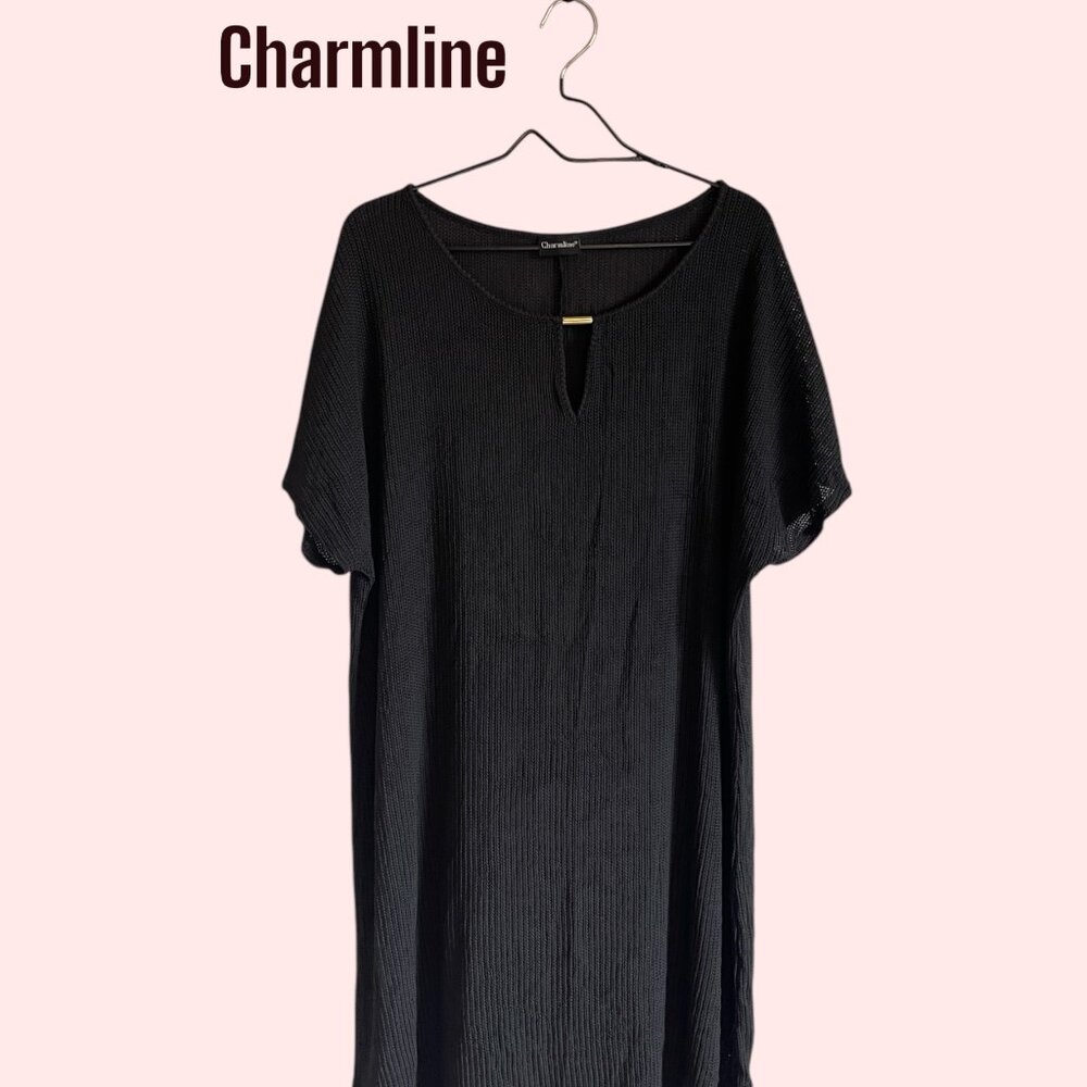 Charmline Black Mesh Swim Cover Up Women's Size L Beach Pool Resort EUC